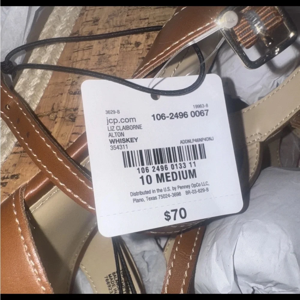 Liz Claiborne Women 10M Whiskey Brown Faux Leather Alton Wedge Sandals